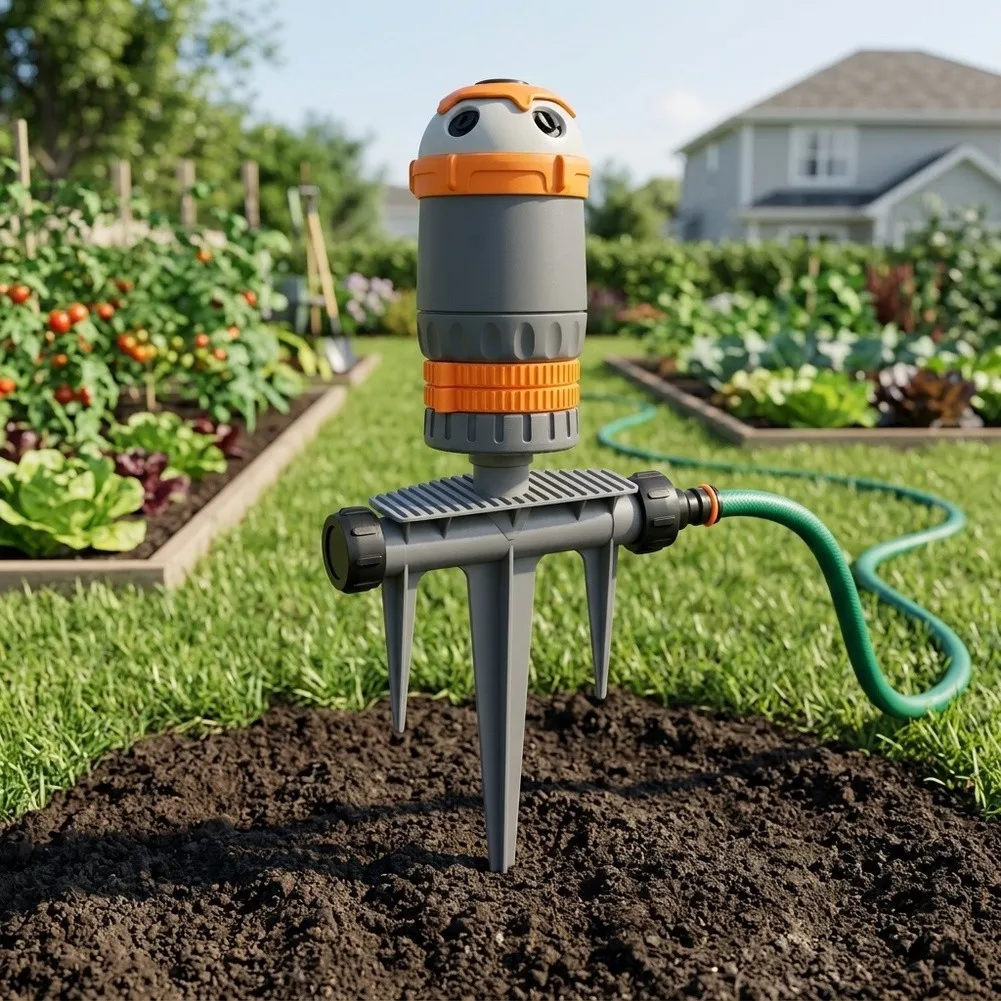 広範囲の灌漑用に設計された調整可能なギア式スプリンクラー、4つのスプレーと6～10メートルの直径をカバー。