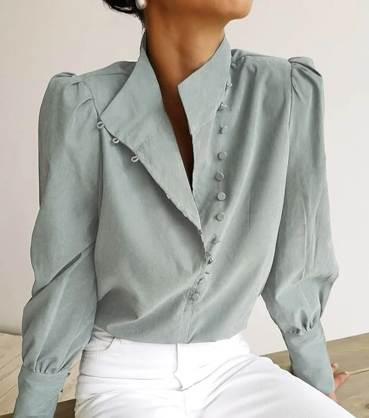 

Китайский Sle Long Sve воротник-стойка irt Street Sle Pure Color Slim Fit, женская мода, весна 2023, на пуговицах