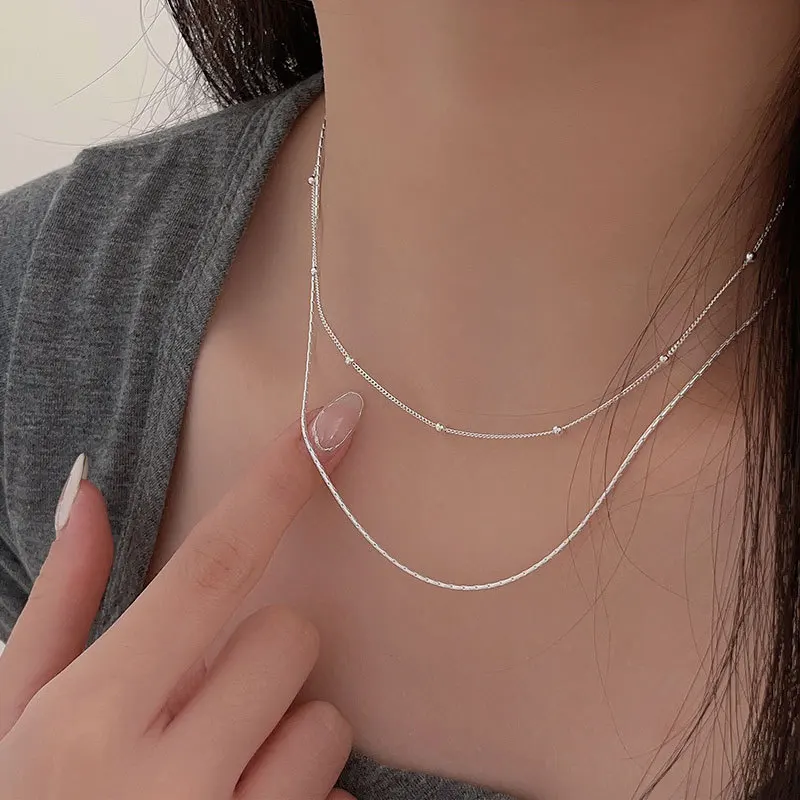 925 Sterling Silver Multiple Options Necklace Simple Geometric Beads Choker Shiny Delicate Collarbone Chain Women Fine Jewelry