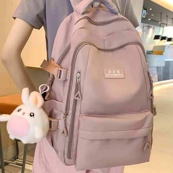 New Schoolbag Female College Student Solid Color Large-capacity Backpack Multi-layer Strong Middle High School Student Backpack