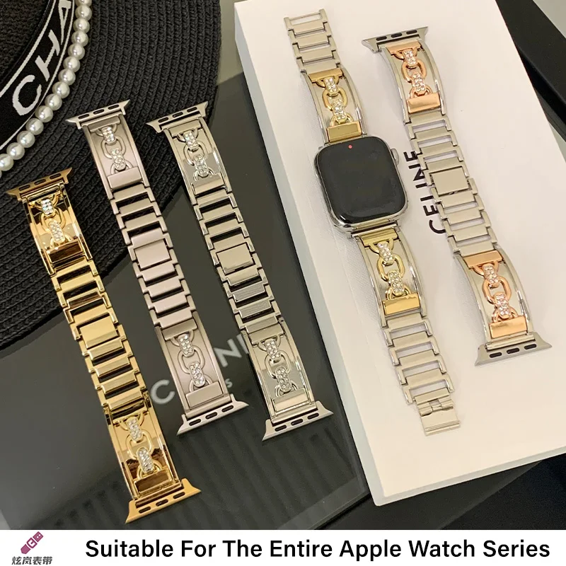 سوار فولاذي غير قابل للصدأ لساعة أبل الترا 2 1 سلسلة 10 9 8 7 6 SE حزام معدني لسوار سلسلة تصميم حلقة مزدوجة iWatch #2