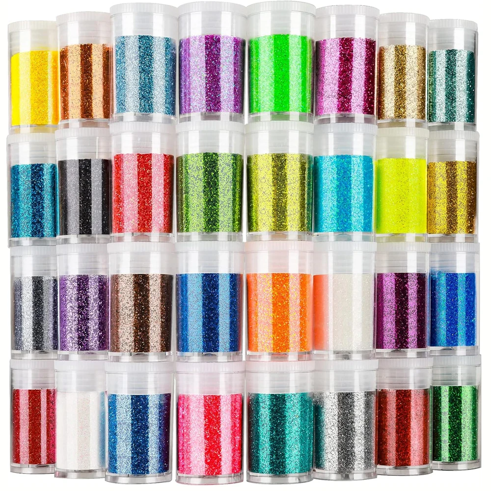 32 Colors/Set Sparkly Laser Fine Glitter Nail Powder Shiny Makeup Face Eye Glitter for Manicure Crafting Nail Glitter Powder