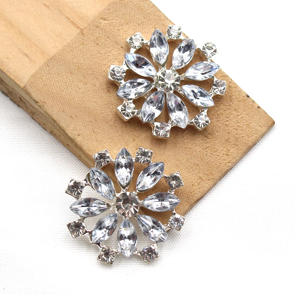 Alloy Rhinestone Snowflake 5Pcs Silver Plated Flat Bottom Button DIY Clothing Hair Clip Wedding Party Decoration Accessories