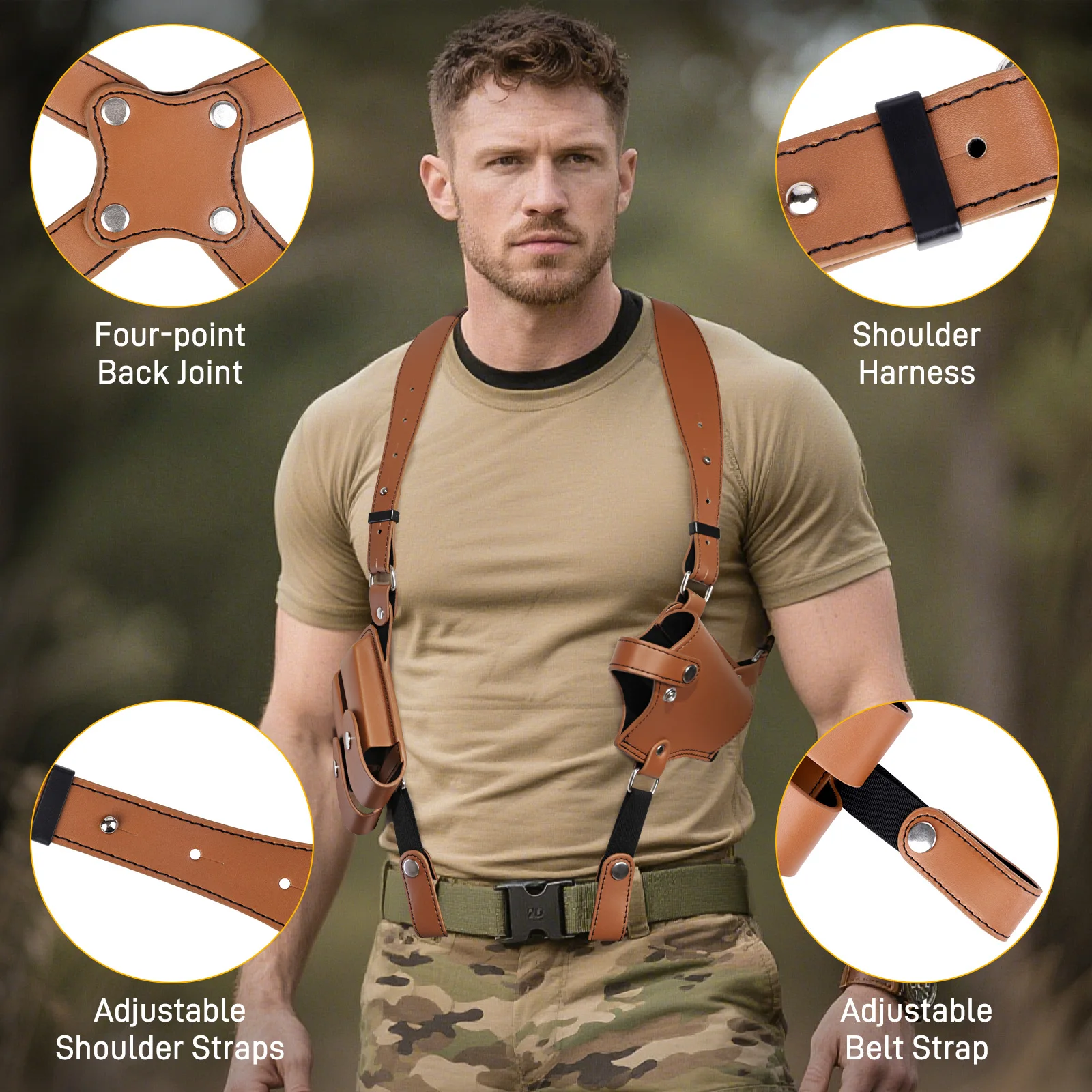 PU-Leder Schulterholster, Verstellbares Unterarm-Holster für verdecktes Tragen mit Doppelmagazintasche für Glock 1911 Sig Sauer – Detail 2