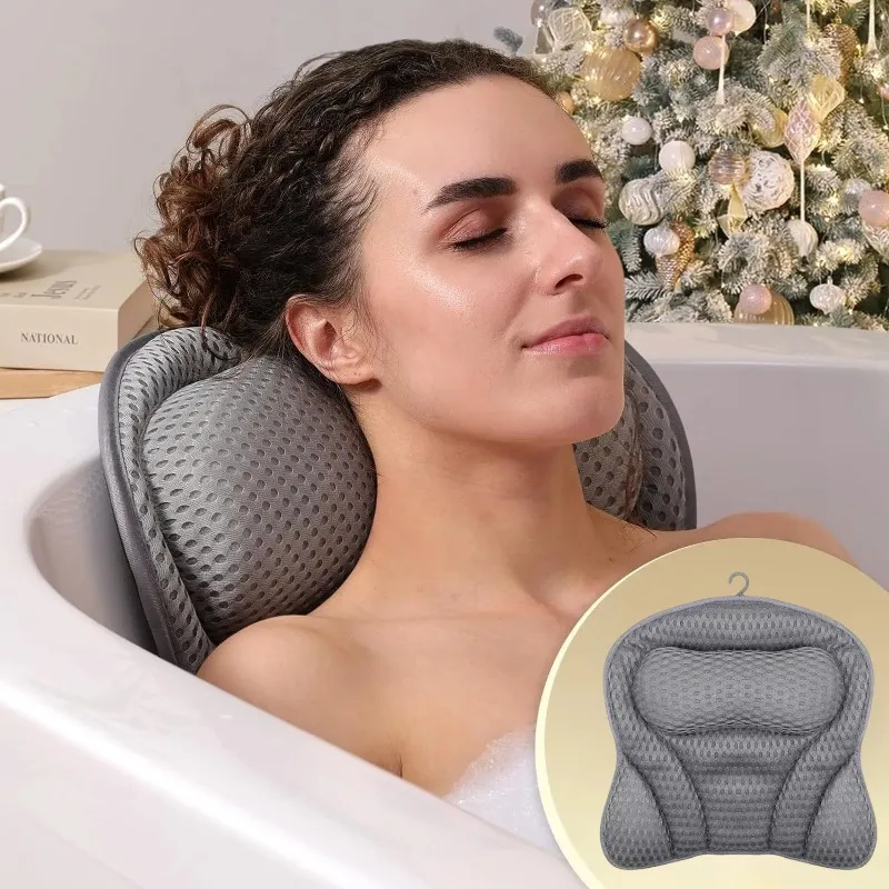 وسادة حمام سبا فاخرة مع تقنية شبكة هوائية 4D، وأكواب شفط مضادة للحساسية وغير قابلة للانزلاق، ودعم الرقبة والظهر، وتجفيف سريع