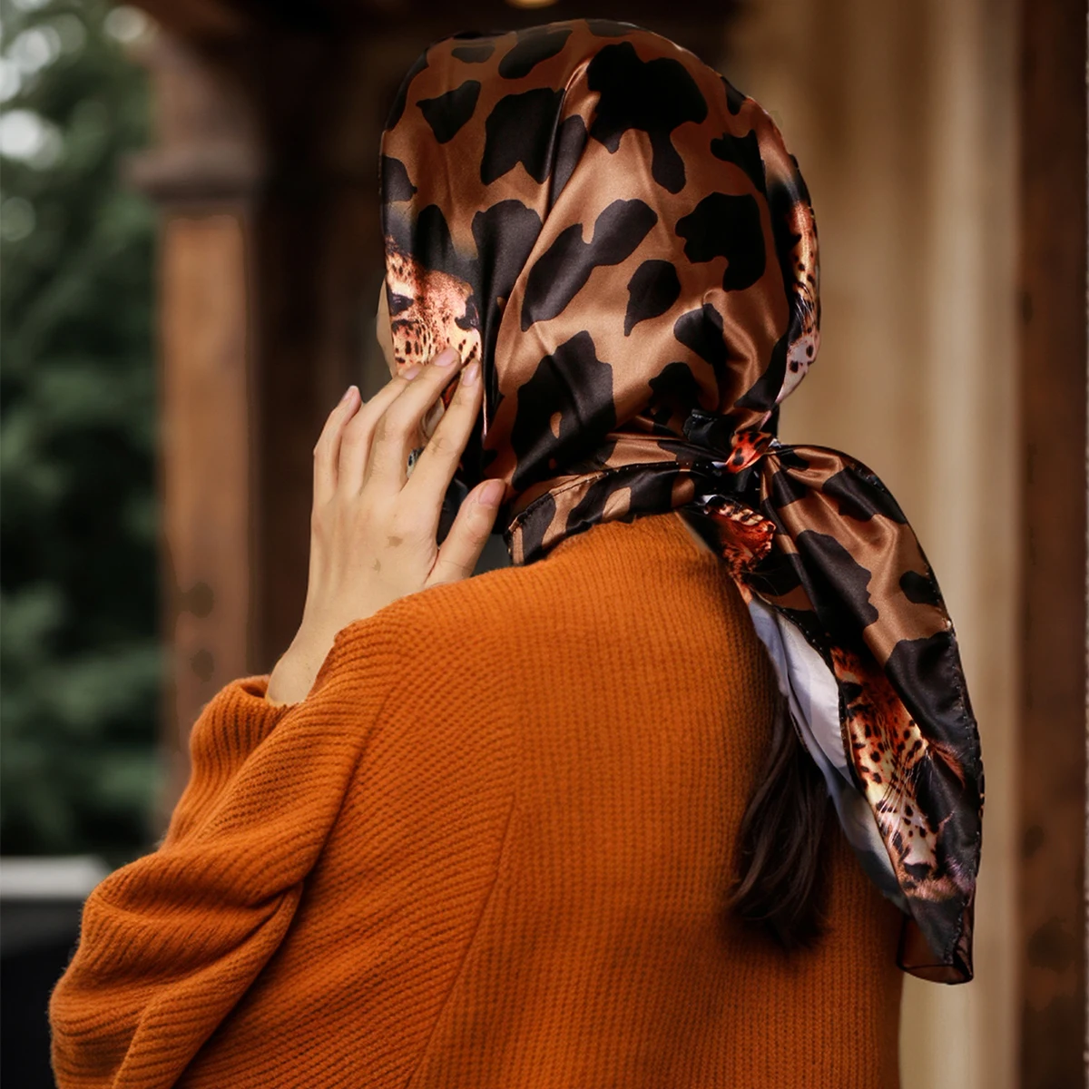 Leopard Print Square Scarf Silk Satin Muslim Hijab Soft Bandana Head Band Women Headscarf Fancy Islam Turban 90*90cm