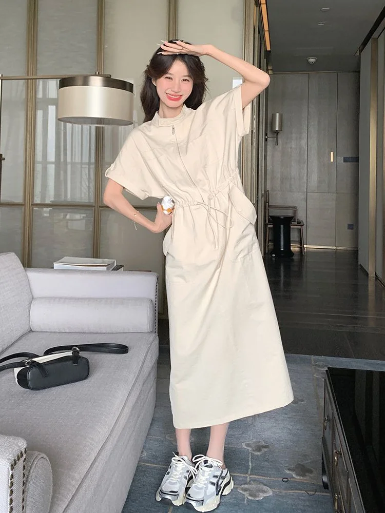 プラスサイズ 300 ポウ女性の韓国 Sle カラーラウンド Ne ワークウェア Dr A ラインスカートウエスト絞りデザインカジュアルウェア