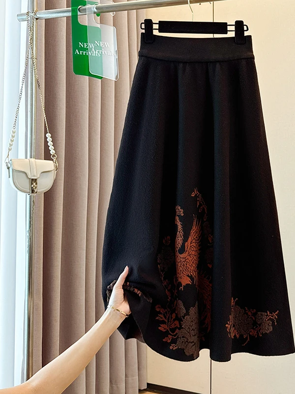 

Ретро-юбка миди из трикотажного флиса с эластичной талией, приталенная, А-силуэт, для женщин больших размеров, удобная, из смесового хлопка и полиэстера