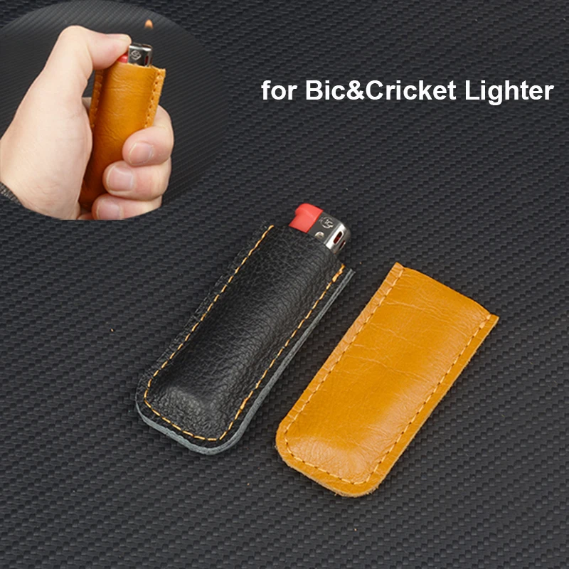 Handmade Genuine Cowhide Leather Lighter Case For Mini Bic&Cricket Lighters Pouches Sheath Cover Holder Cigarette Accessories