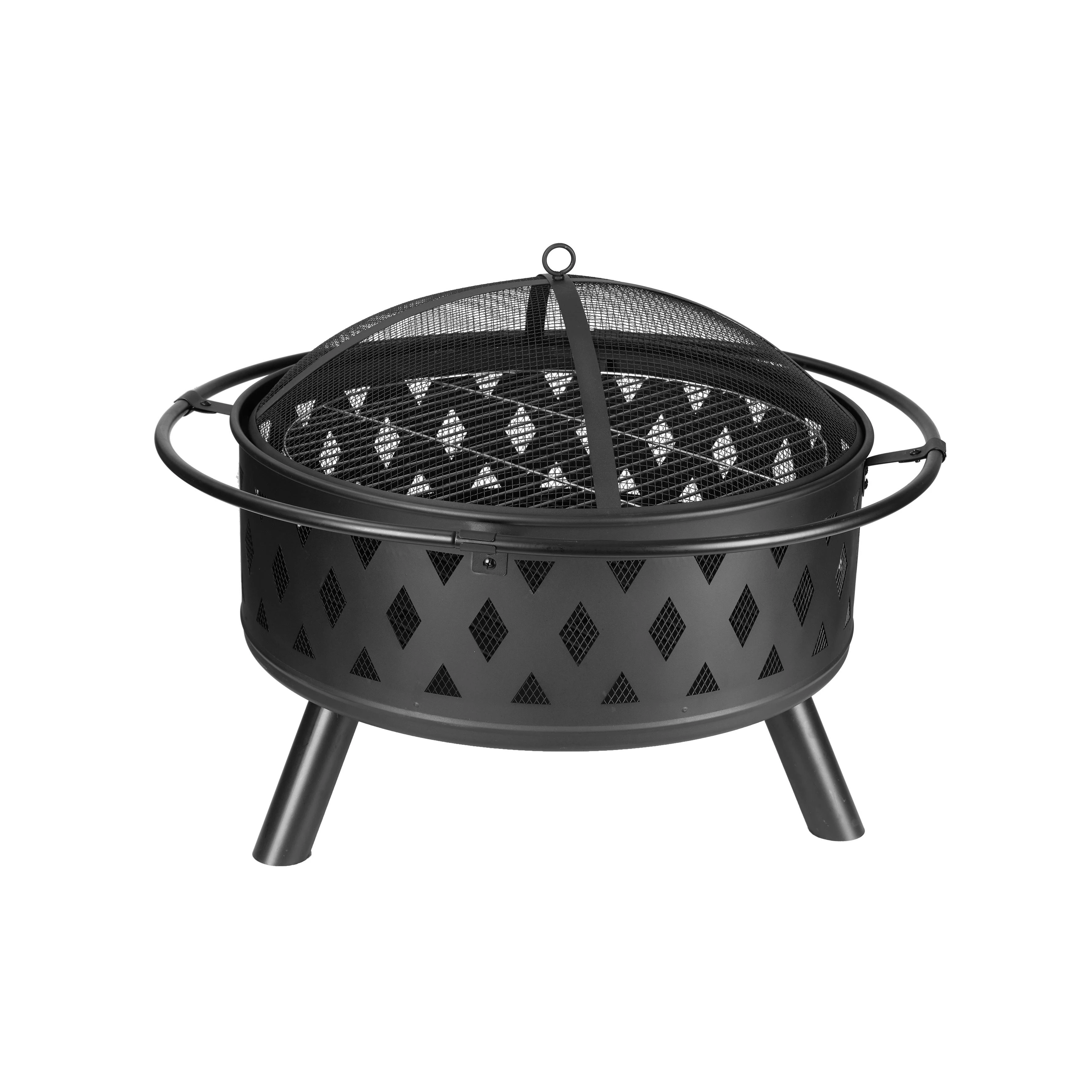 Outdoor 32-inch deep bowl wood burning fire pit with grill grill mesh