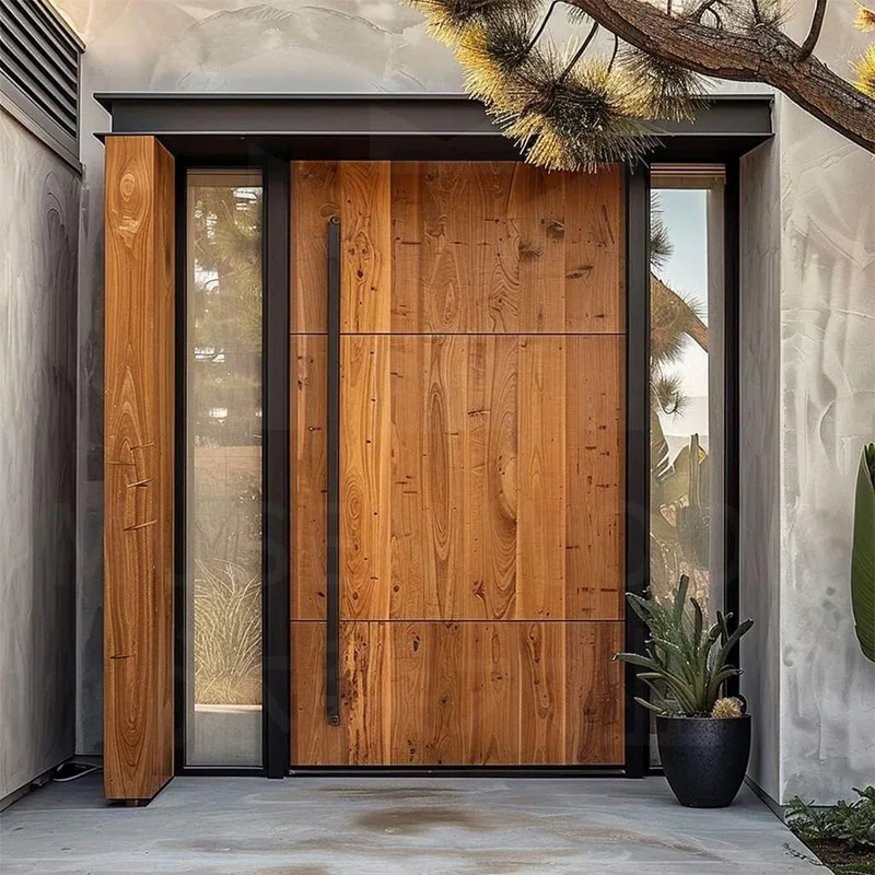 Log single-open rural wood grain door, off-axis rural self-built house, villa child and mother door