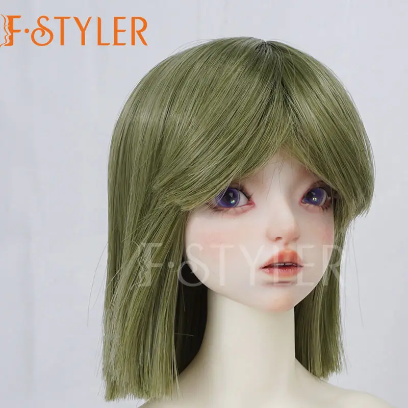 

FStyler 8-9 Inch Doll Wig for BJD High Temperature Silk Soft Wigs 1/3 Grass Green Dolls Make Up Accessories Handmade