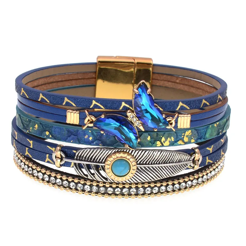 WELLMORE BOHO Стеклянный браслет-бабочка кожаные браслеты для женщин браслет модные украшения оптом WELLMORE BOHO Стеклянный браслет-бабочка кожаные браслеты для женщин браслет модные украшения оптом