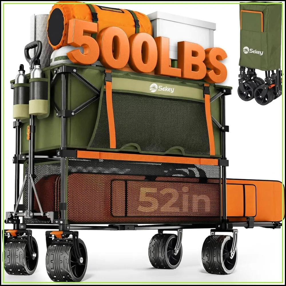 400L Double-Decker Wagon, 500 lb Capacity, 50 in Extender, Heavy Duty Utility Cart