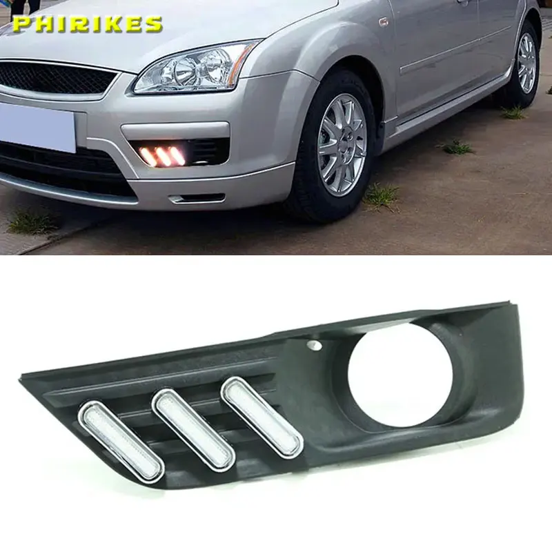 

2 шт. светодиодные дневные ходовые огни для Ford Focus 2005 2006 с функцией автоматического затемнения DRL, противотуманные фары, крышка противотуманных фар
