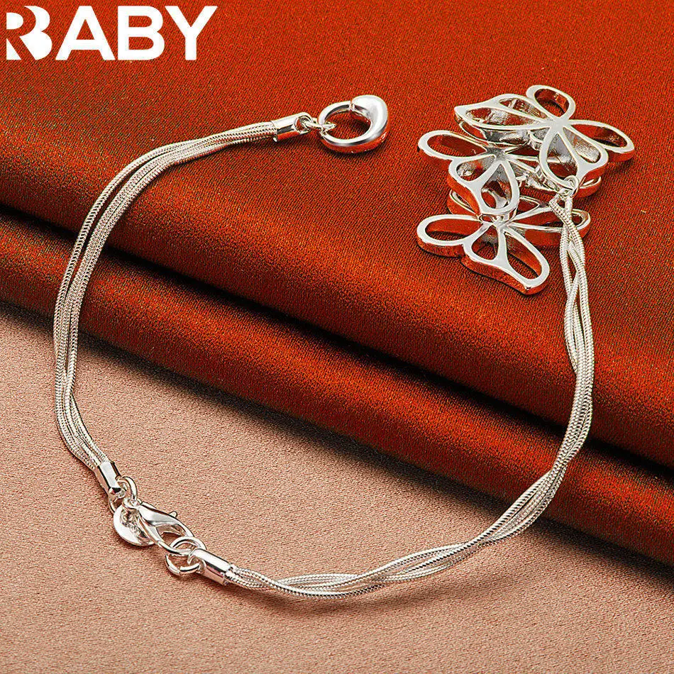 

URBABY 925 Sterling Silver Butterflies Pendant Multi Chain Bracelet For Women Charm Fashion Jewelry Party Birthday Gifts