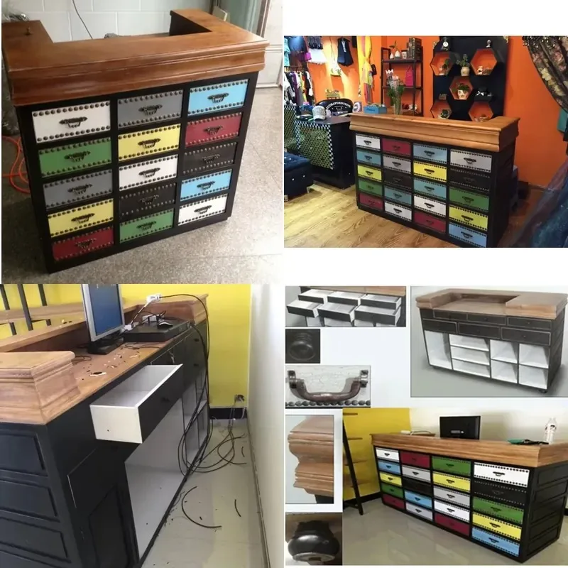 French American Country Style Solid Wood Eco Friendly Durable Retro Loft Hotel Cafe Family Bar Checkout Counter