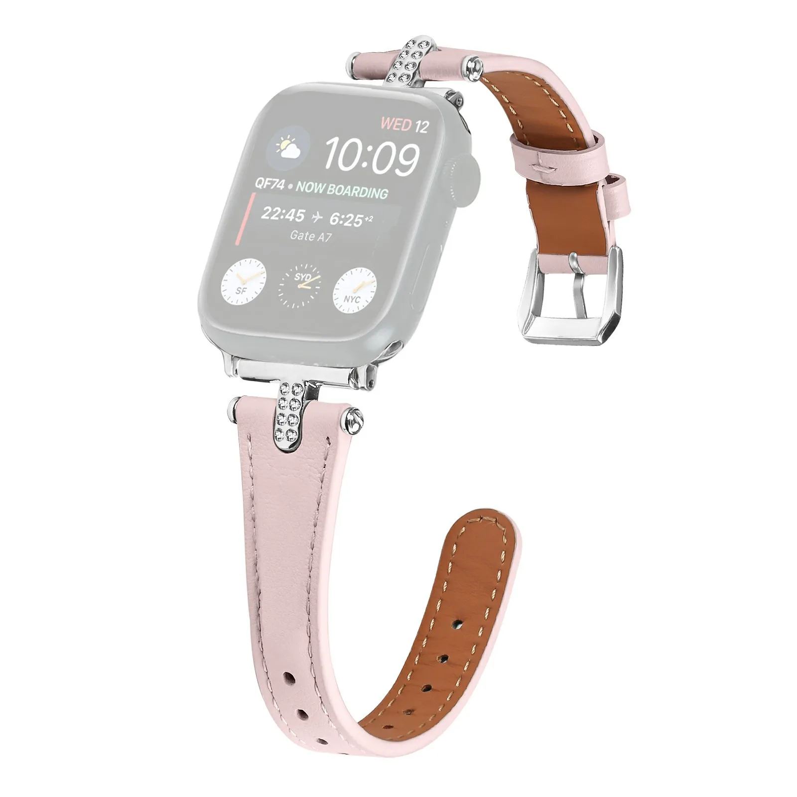Watch Band For Apple Watch Series 11 10 42mm / 9 8 7 41mm / SE3 SE2 SE 6 5 4 40mm / 3 2 1 38mm , Genuine Cow Leather Rhinestone