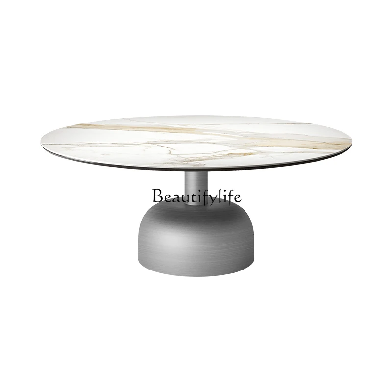 

Italian minimalist round rock slab coffee table