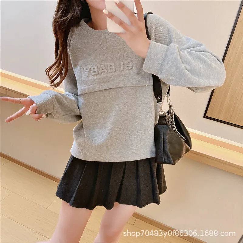 2026 New Maternity Nursing Horizontal Zipper Breastfeeding Top Soft Postpartum Pajama Shirt Mom Feeding Clothes Daily Wear