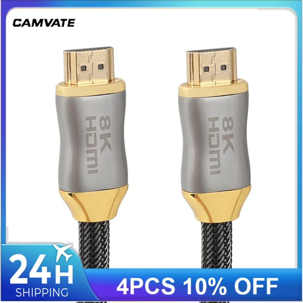 CAMVATE-Cable HDMI 2,1 de alta velocidad, 8K, con conectores dorados y nailon trenzado, hecho para Lapto /Monitor/Xbox One/PS5/8K TV (2m de largo)