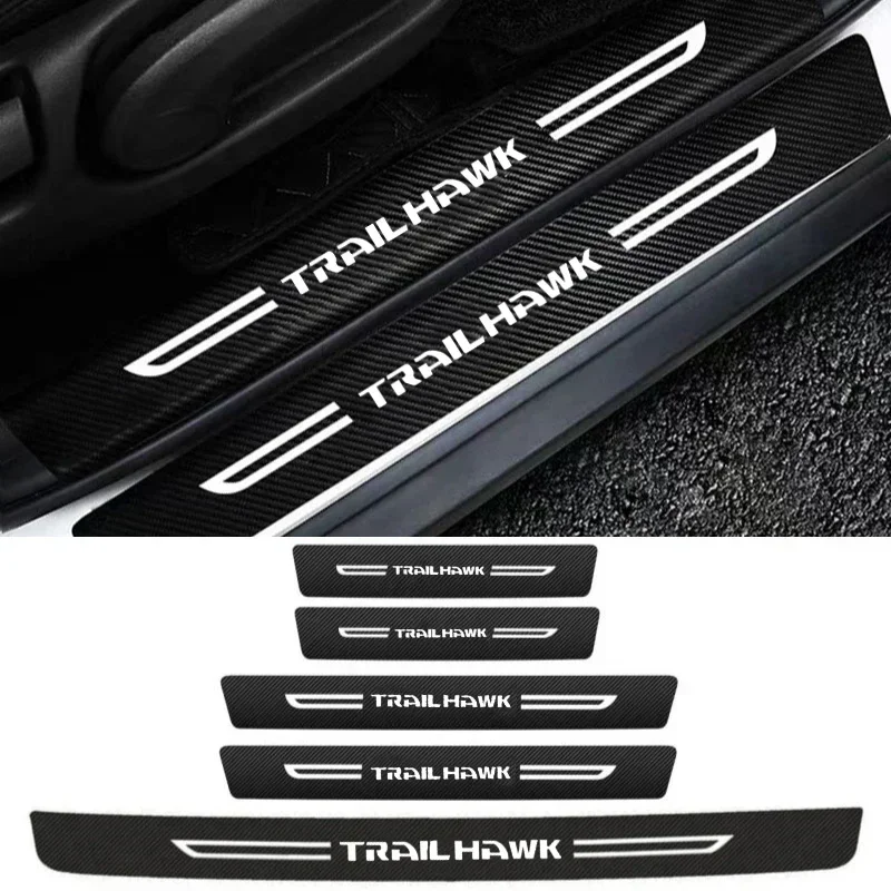 Car Door Threshold Sill Protective Stickers Anti Scratch for JEEP TRAILHAWK Logo Carbon Fiber Rear Trunk Bumper Decals Accessory