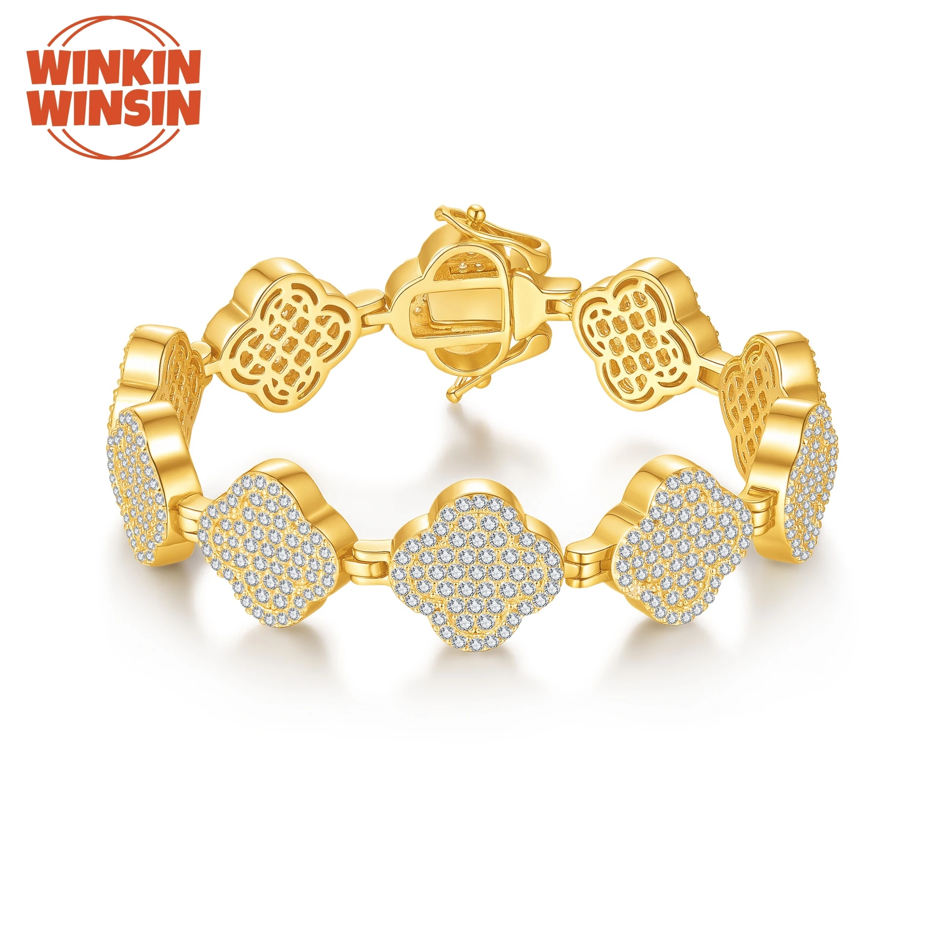 

Winkin Winsin Роскошный брендовый дизайнерский браслет из стерлингового серебра S925 Сертификат GRA Браслет Четырехлистный клевер Муассанит Браслет