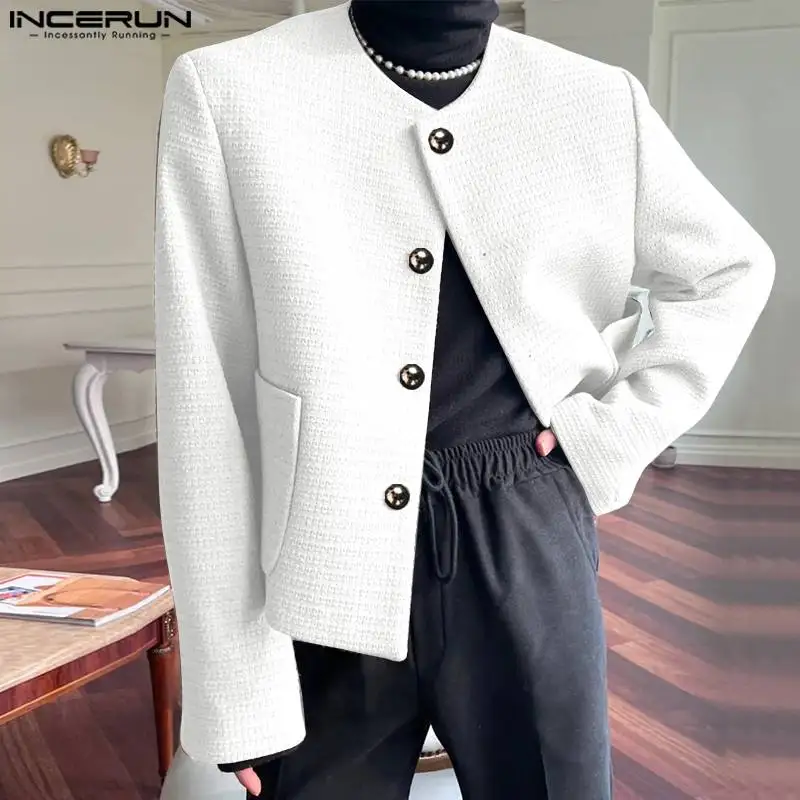 INCERUN Tops 2023 American Style New Men Fashionable Symmetrical Design Solid Blazer Casual Street Long Sleeved Suit Coats S-5XL