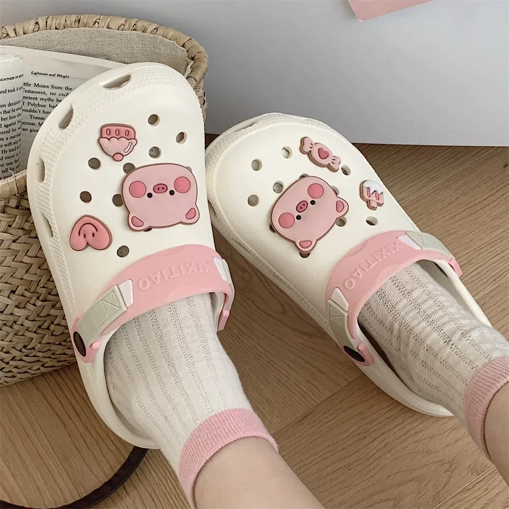 Summer Eva Soft Sole Women\'s Hole Shoes 2023 New Cute Piggy Comfortable Beach Shoes for Outwear Simple Solid DIY Garden Shoes