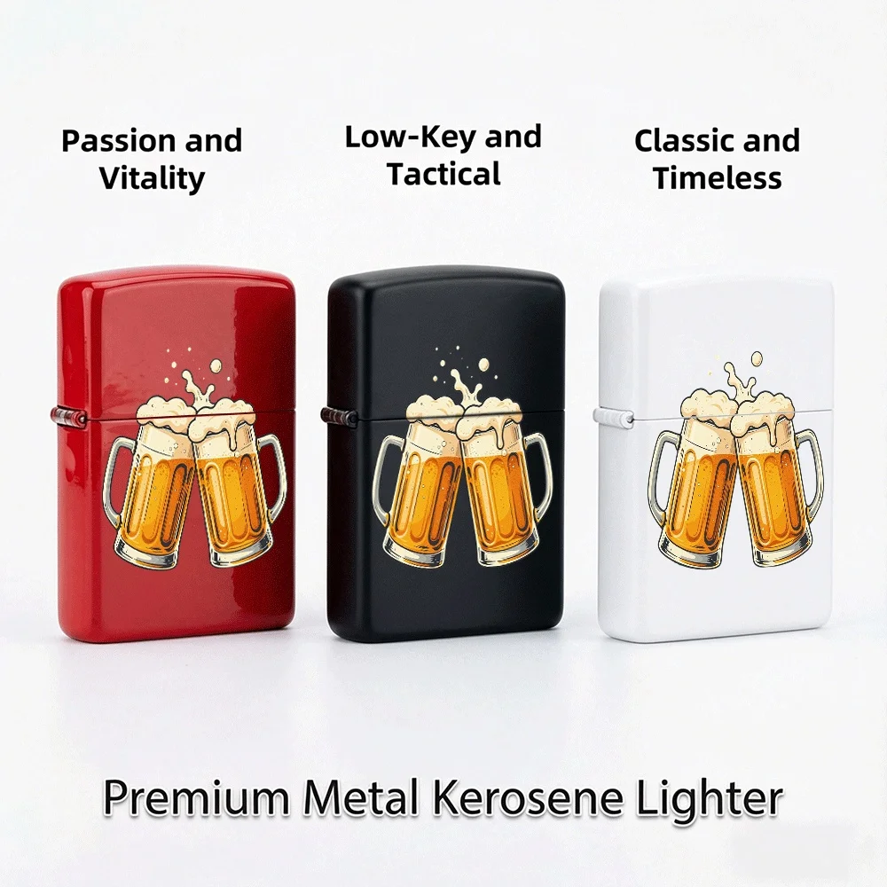 Vintage Flip Top Lighter lighters vintage Cheers Beer Mugs Toast Party Cartoon Art Print lighters for smokers