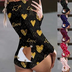 Body de Pijama con botones para mujer, estampado de corazón de amor, solapa abotonada funcional, mono Sexy para adultos, mono Abdl, puntada