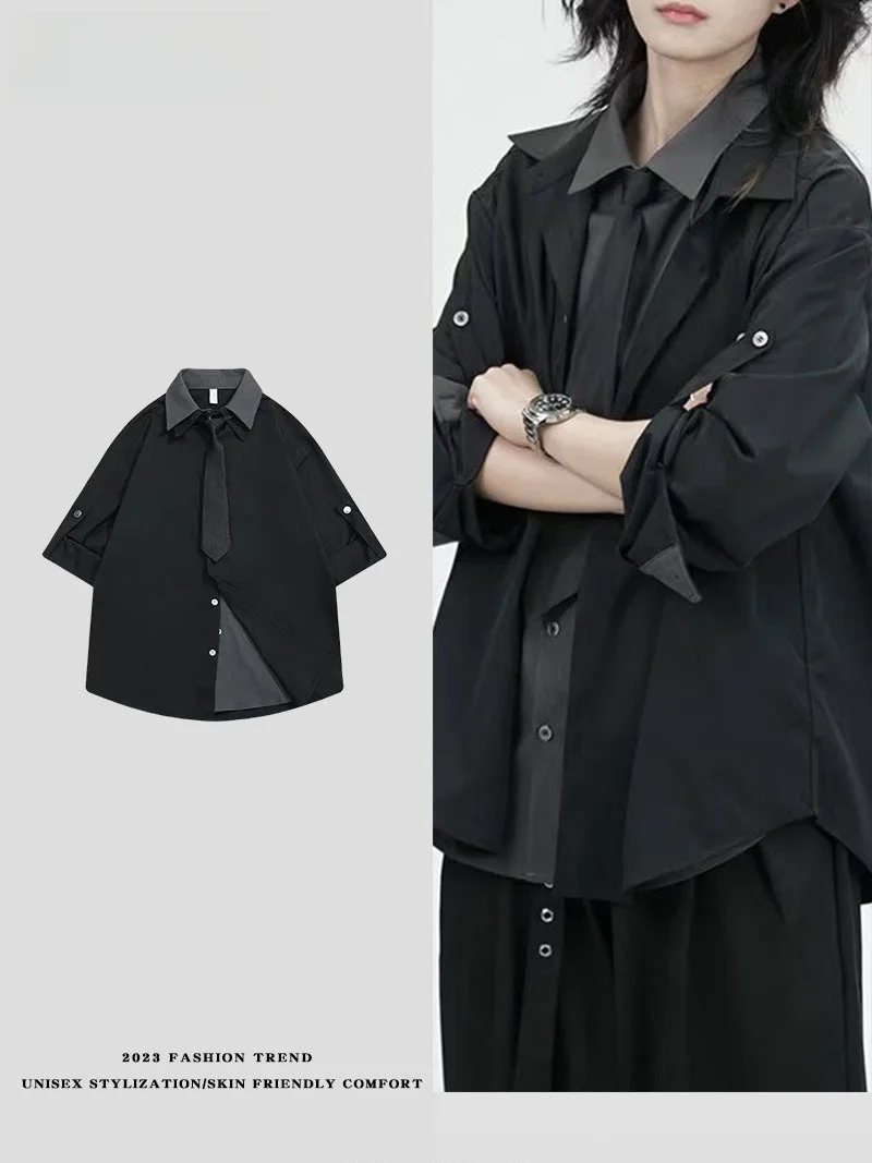 

LPLN Original Fake Two-Piece irt ex High-End Korean Sle Couple Outerwear Trendy Autumn Long Sve Polyester Casual