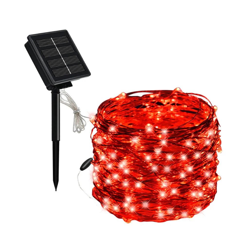 Luzes de corda solares à prova d'água fio de cobre 100/200LED decoração de pátio de festa de jardim ao ar livre 20m branco quente