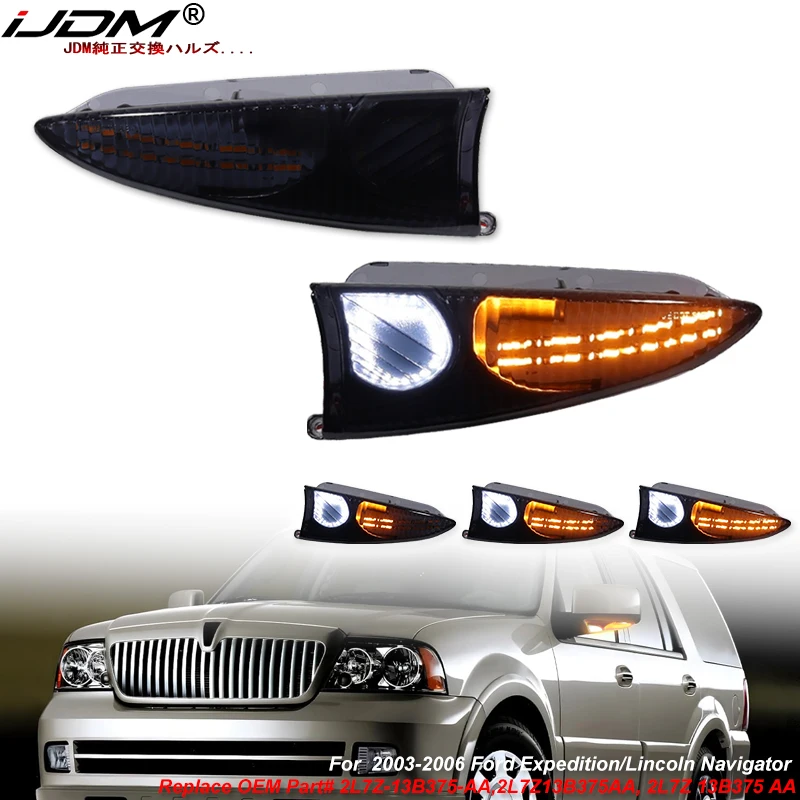 iJDM White/Amber LED Dynamic Sequential Blink Under Side Mirror Turn Signal Light For 2003-2006 Ford Expedition/Lincoln Navigato