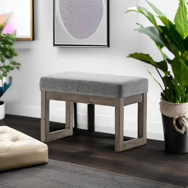 Milltown 27 inch Wide Contemporary Rectangle Footstool Ottoman Bench in Grey Linen Look Fabric, for the Living Room and Bedroom