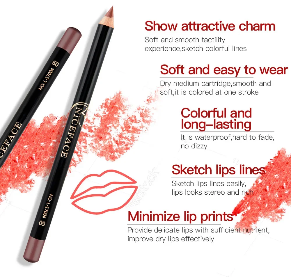 Professional 12 Color Wood Lip liner Waterproof Lady Charming Lip Liner Soft Pencil Makeup Women's Long Lasting Cosmetic Tool