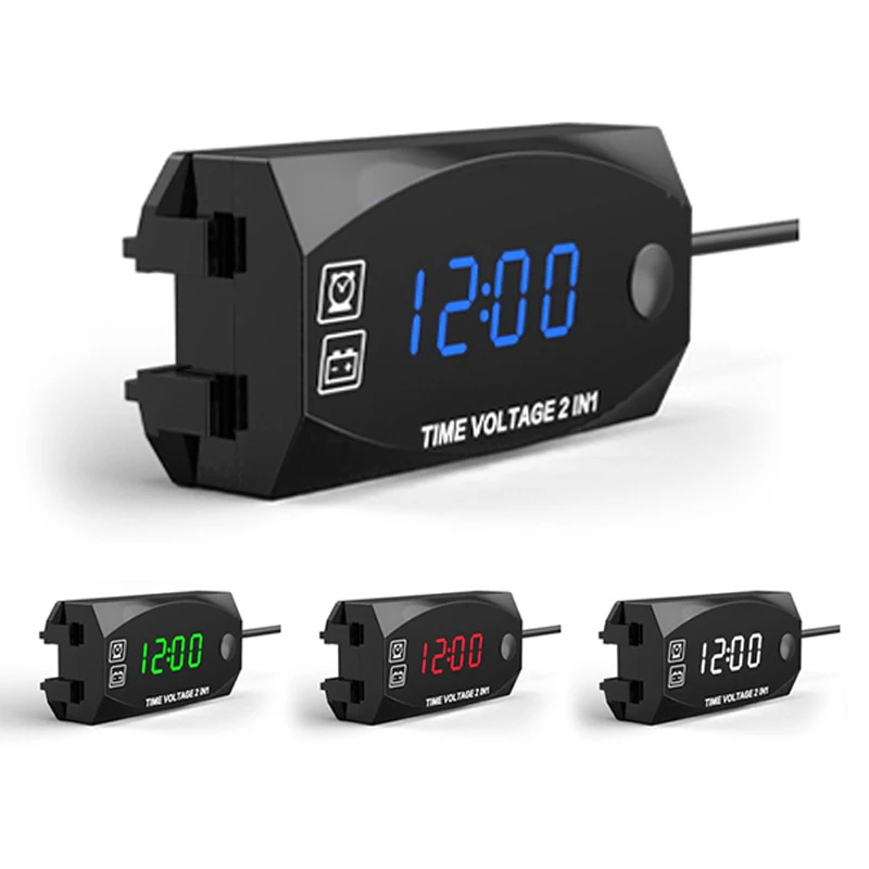 4 Colors 3 In 1 Motorcycle Electronic Clock 12V IP67 Waterproof Dust-proof Thermometer Voltmeter LED Digital Display Watch 1PC