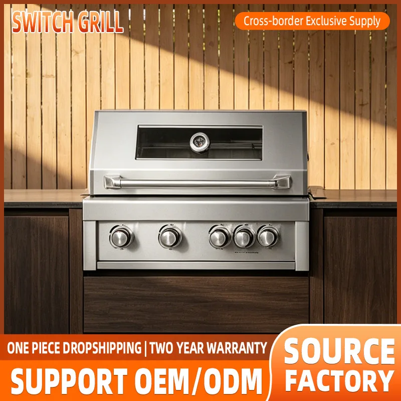 Lux Space Factory direct sales luxury 304 food grade stainless steel four-head stove villa barbecue grill American gas oven