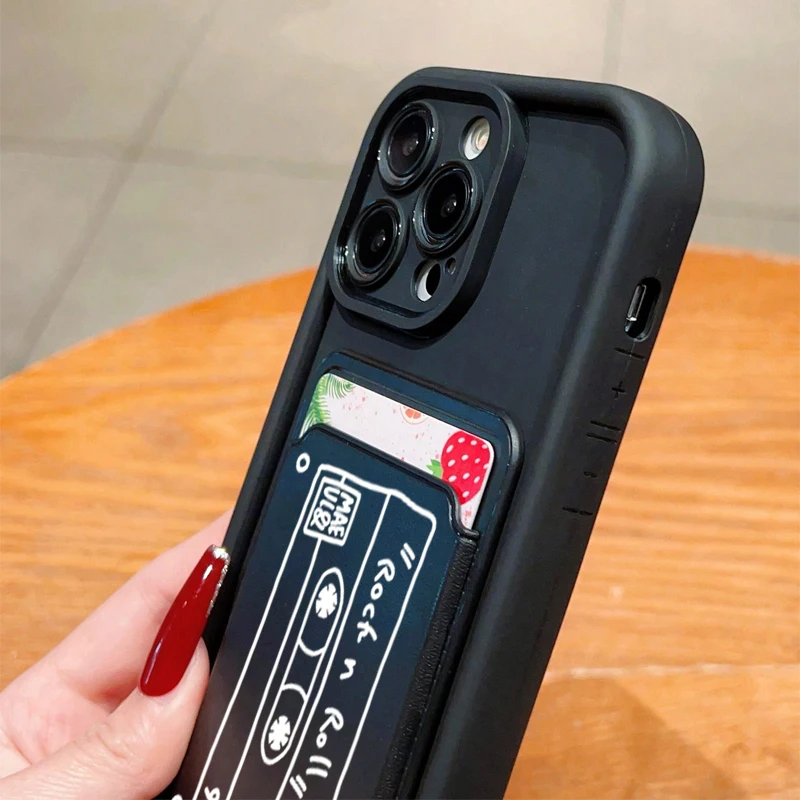 For iPhone 15 Pro Max Case Cute Walkman Silicone Case For iPhone 11 12 13 14 15 16 XS XR X 7 8 Plus Wallet Card Bag Holder Cover