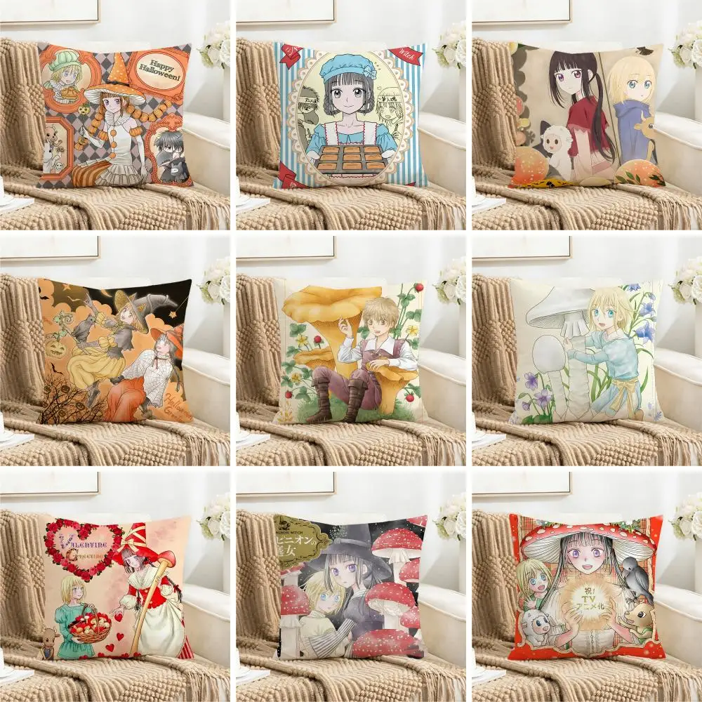 Funda de cojín artística C-champignon Witch, lino sintético lavable para uso diario, decoración ligera para sofá, hogar y habitación