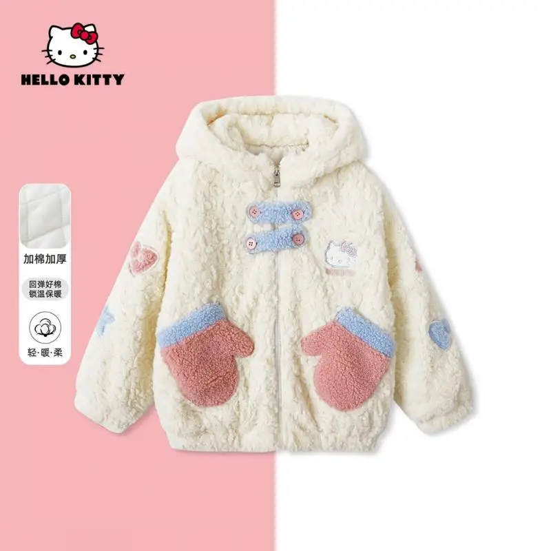 Hot Sanrio Hellokitty Cotton Cute Girl Hooded Coat Autumn Winter Quilted Thickened Mao Mao Tops Hooded Coat Warm and Comfortable