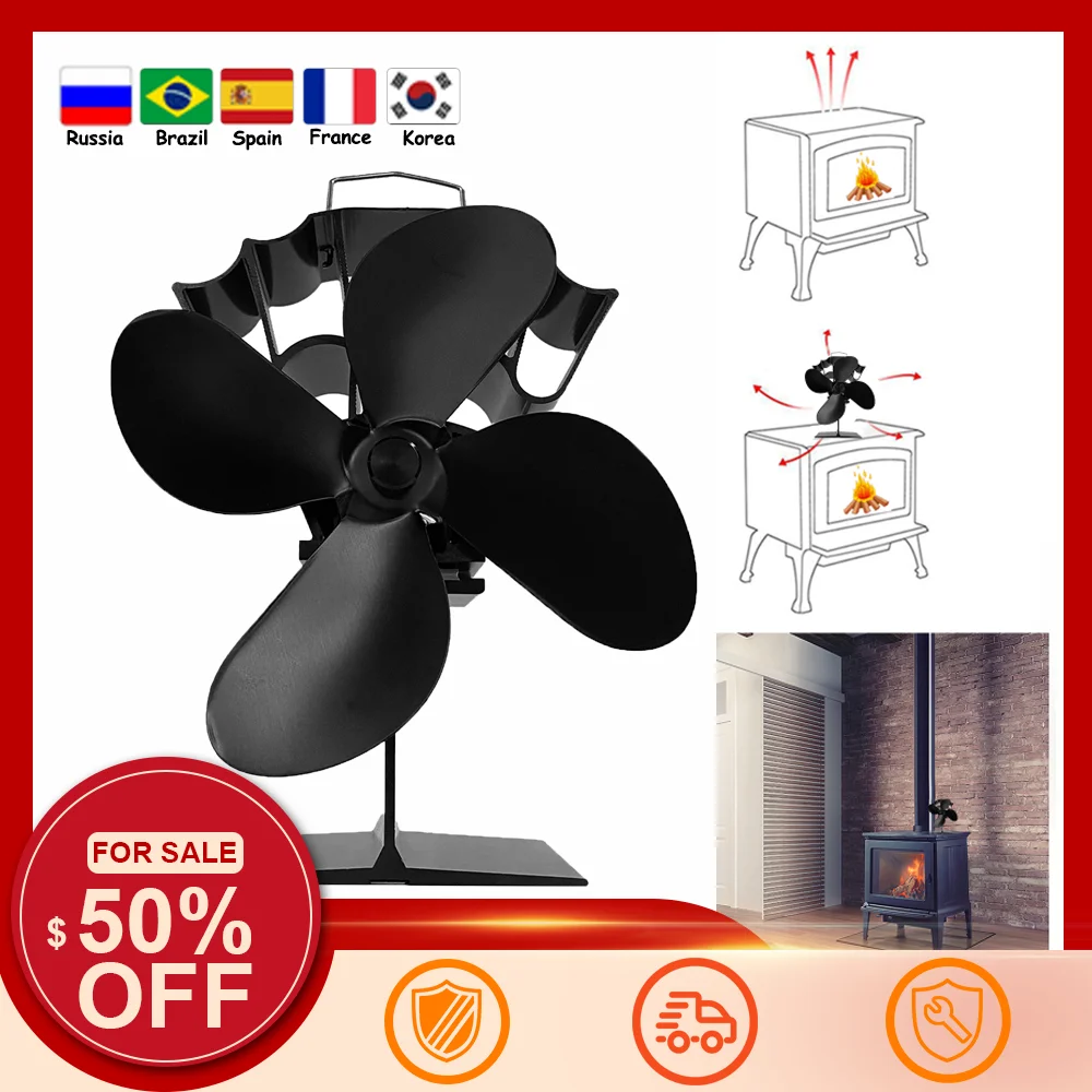 4 Blades Heat Powered Stove Fan Ultra Quiet Fireplace Wood Burning Eco Fan for Efficient Heat Distribution Parts Heater