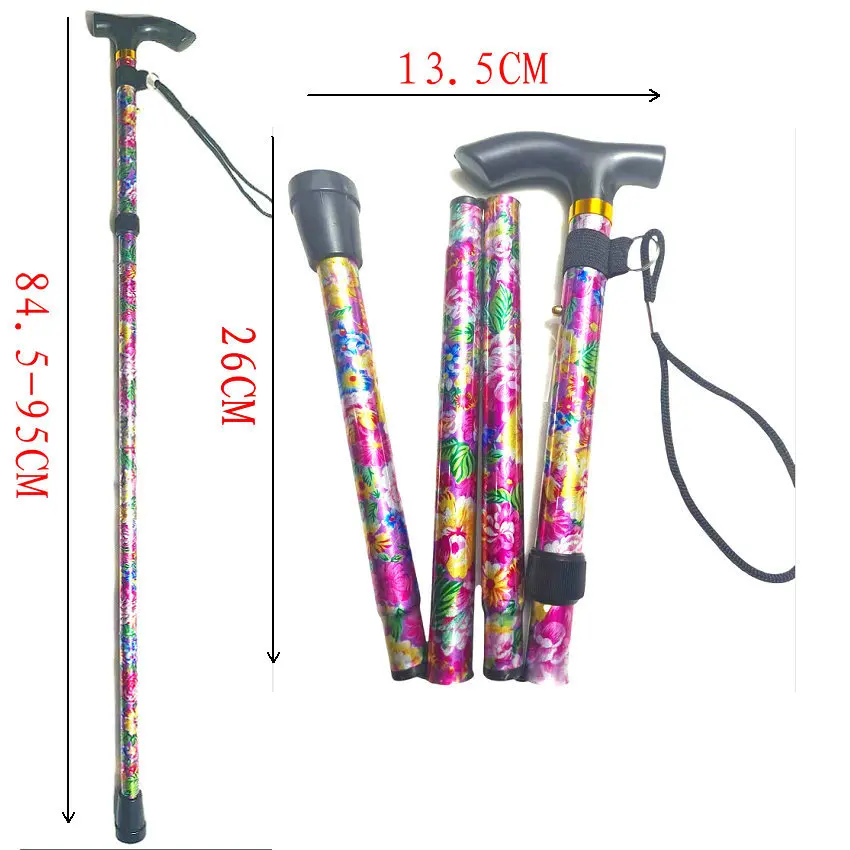 Five-section Printed Small Four-legged One-legged Telescopic Aluminum Alloy Cane Folding Crutches Old Man CrutchesWalking Sticks