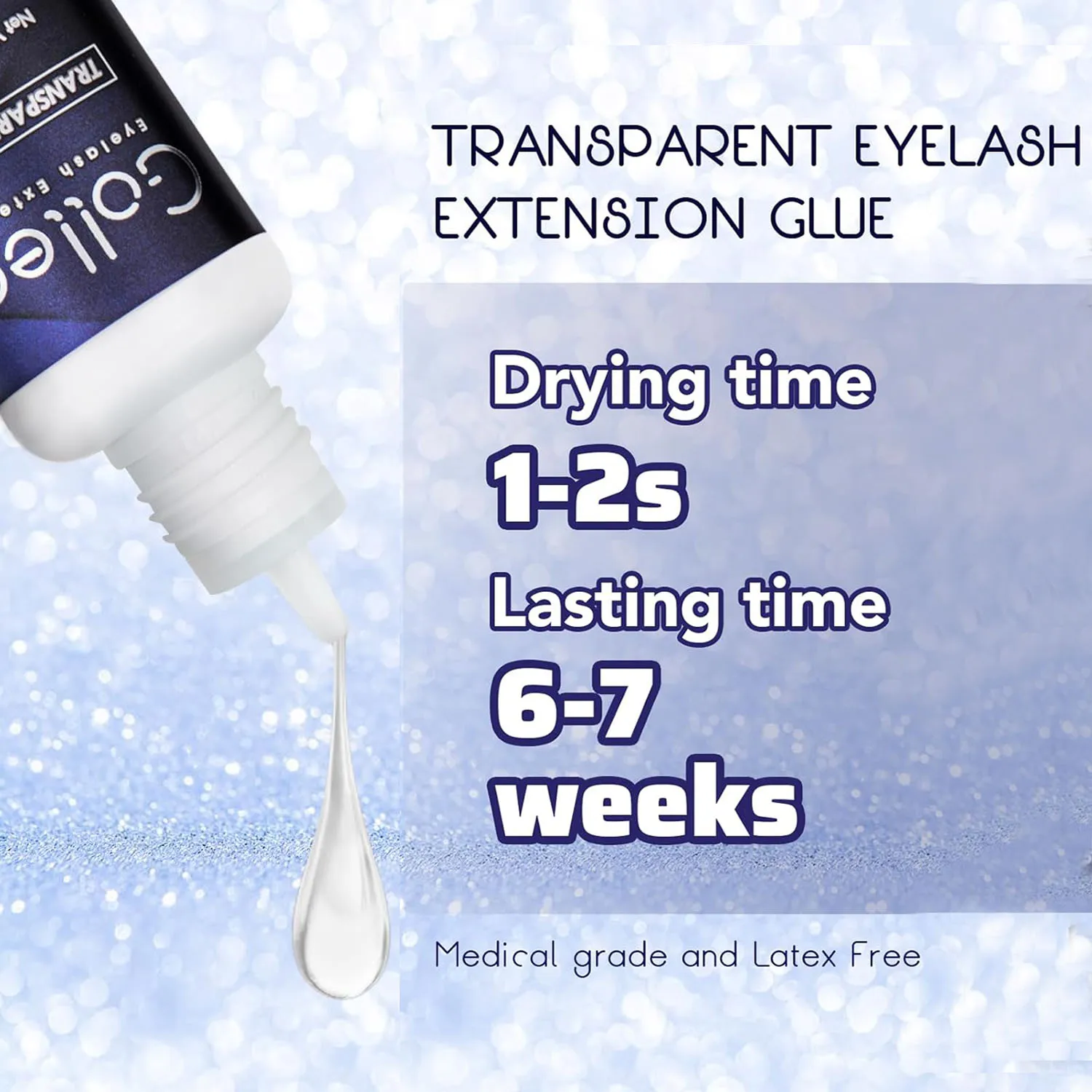 Gollee Transparent Eyelash Glue 1S Fast Dry 7Weeks Lasting Strong Hold Professional Lash Extension Adhesive Waterproof Invisible