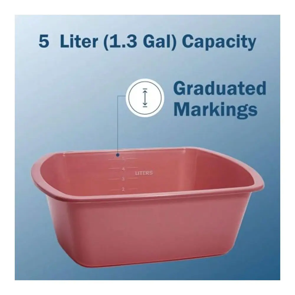 Wash Basin 5 Pack 5 Liter Rectangle Plastic Tub With Rolled Rim Good For Washing Limbs And Carrying Liquid Good For Hospitals,