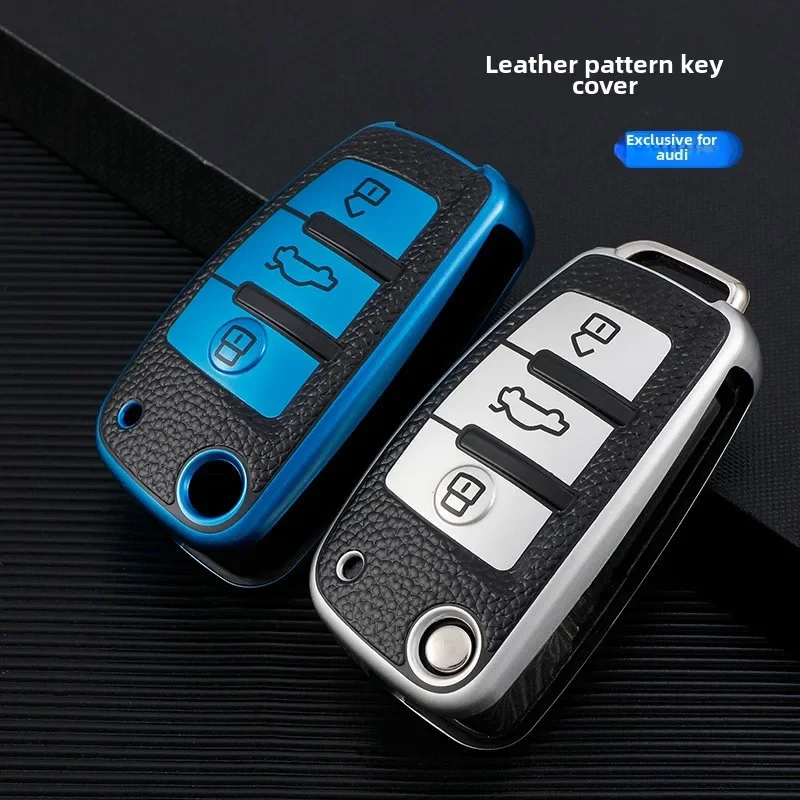 

For Audi Key Cover A3/A1 Q2L/Q3/R8/Q7 Old A6/A6L Folding Car Key Case Key Cover Leather Pattern Protective Case Auto Supplies