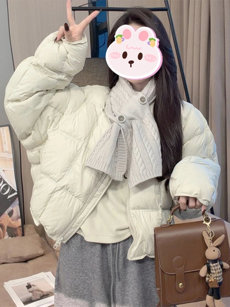 

Корейское теплое хлопковое пальто с круглым вырезом для женщин, новинка зимы 2025, свободное, стройнящее, омолаживающее, модное хлопковое пальто