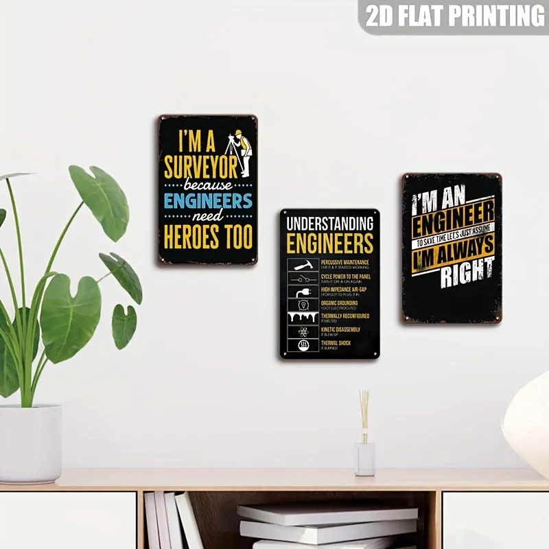 [JIT]Decorative Sign& Plaque 3pcs Vintage Engineer Appreciation Plaques, Funny Engineer Gifts with Surveyor, Problem Solver& Her