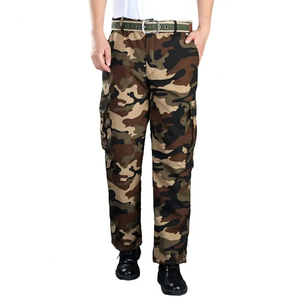 

Camouflage Print Pants Regular Fit Men Trousers Camouflage Print Men's Drawstring Pants with Large Pockets Elastic for Outdoor