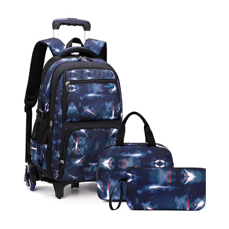 Rolling Backpack for Boys Wheeled Bag with Lunch Box Trolley School Bags Carry On Kids' Luggage Primary Junior High School Bag